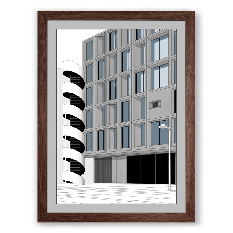 Modernist Structure Minimalist Framed Wall Art Print A1 (84.1×59.4cm) Walnut, Wall Decor for Living Room, Bedroom, Office & Home, Ready to Hang, Art Gift
