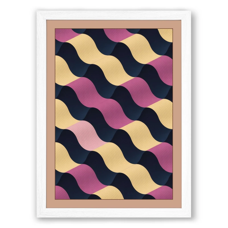 Rhythmic Waves Geometric Framed Wall Art Print A1 (84.1×59.4cm) White, Wall Decor for Living Room, Bedroom, Office & Home, Ready to Hang, Art Gift
