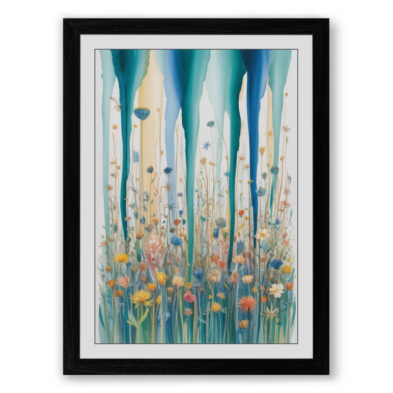 Wildflowers in Rain Modern Framed Wall Art Print A1 (84.1×59.4cm) Black, Wall Decor for Living Room, Bedroom, Office & Home, Ready to Hang, Art Gift - Image 1