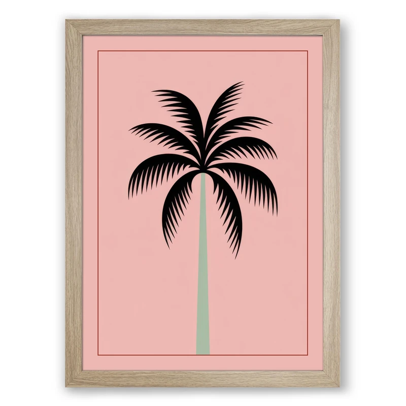 Minimalist Palm Tree Modern Framed Wall Art Print A1 (84.1×59.4cm) Oak, Wall Decor for Living Room, Bedroom, Office & Home, Ready to Hang, Art Gift
