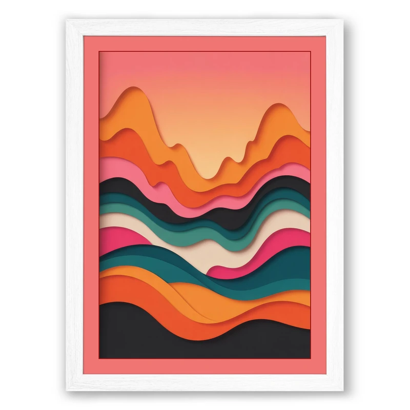 Layered Waves Modern Framed Wall Art Print A1 (84.1×59.4cm) White, Wall Decor for Living Room, Bedroom, Office & Home, Ready to Hang, Art Gift