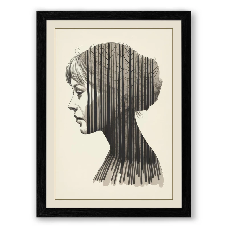 Profile in Lines Minimalist Framed Wall Art Print A1 (84.1×59.4cm) Black, Wall Decor for Living Room, Bedroom, Office & Home, Ready to Hang, Art Gift - Image 1