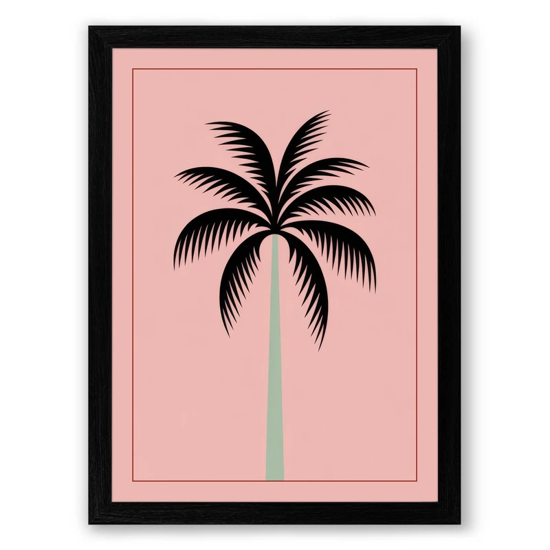 Minimalist Palm Tree Modern Framed Wall Art Print A1 (84.1×59.4cm) Black, Wall Decor for Living Room, Bedroom, Office & Home, Ready to Hang, Art Gift
