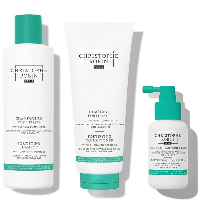 Christophe Robin Fortifying Hair Growth Set for Thinning Hair & Hair Loss - Shampoo 250ml, Conditioner 250ml & Caffeine Scalp Serum 50ml with Amaranth Peptides - Anti Hair Breakage