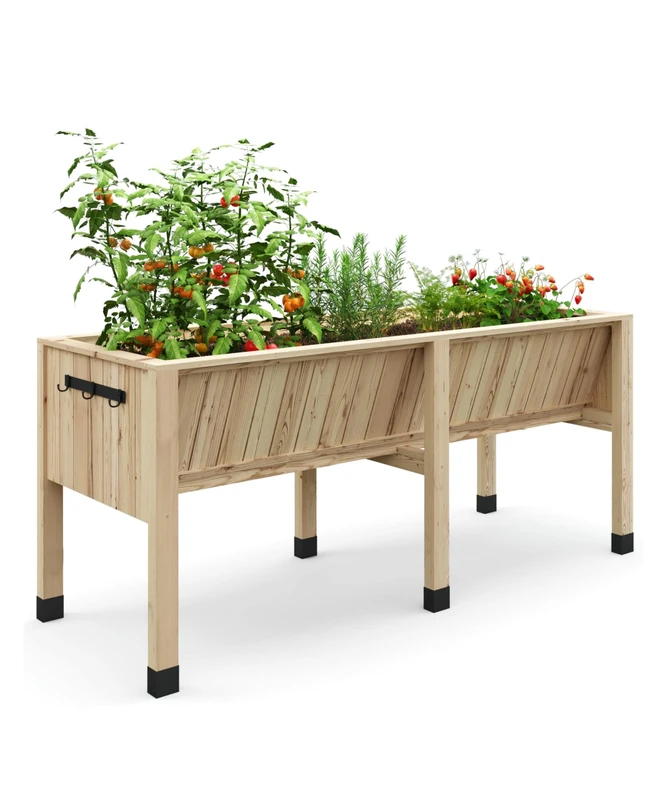 Large Wooden Raised Garden Planter with 4 Legs, Weatherproof, Waterproof, Raised Garden Bed/Square Vegetable Garden for Growing Vegetables, Herbs, Flowers (183 x 79 x 66 cm)