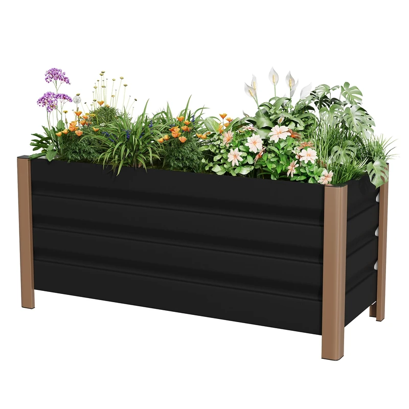 GarveeHome Large Galvanised Steel Raised Square Vegetable Garden Planter with 4 Feet and Drainage Holes, Durable & Rustproof, Raised Tub/Garden Bed for Garden, Terrace, Balcony (100 x 40 x 45 cm