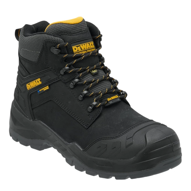 DEWALT Bedrock Men’s Waterproof Safety Boots S7 SR FO HRO LG ESD, Mid Cut Work Boots with Steel Toe Cap & Midsole, Slip Resistant Heat Resistant Outsole, Ladder Grip, Black, UK 10