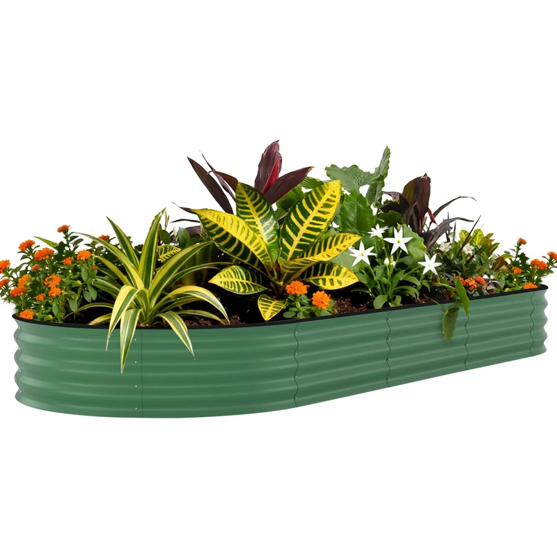 GarveeHome Large Galvanised Steel Planter, Oval Vegetable Garden with Open Bottom, Durable & Rust-Proof, Raised Tub/Garden Bed for Growing Vegetables, Herbs, Flowers (240 x 120 x 45 cm, Green) - Image 1