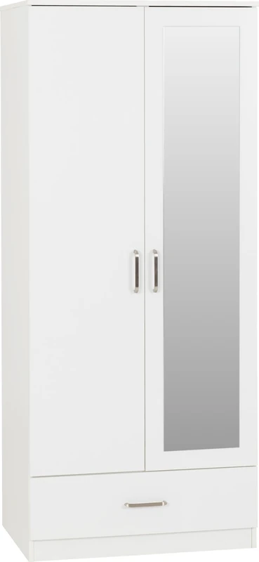 Seconique Dakota 2 Door 1 Drawer Mirrored Wardrobe In White