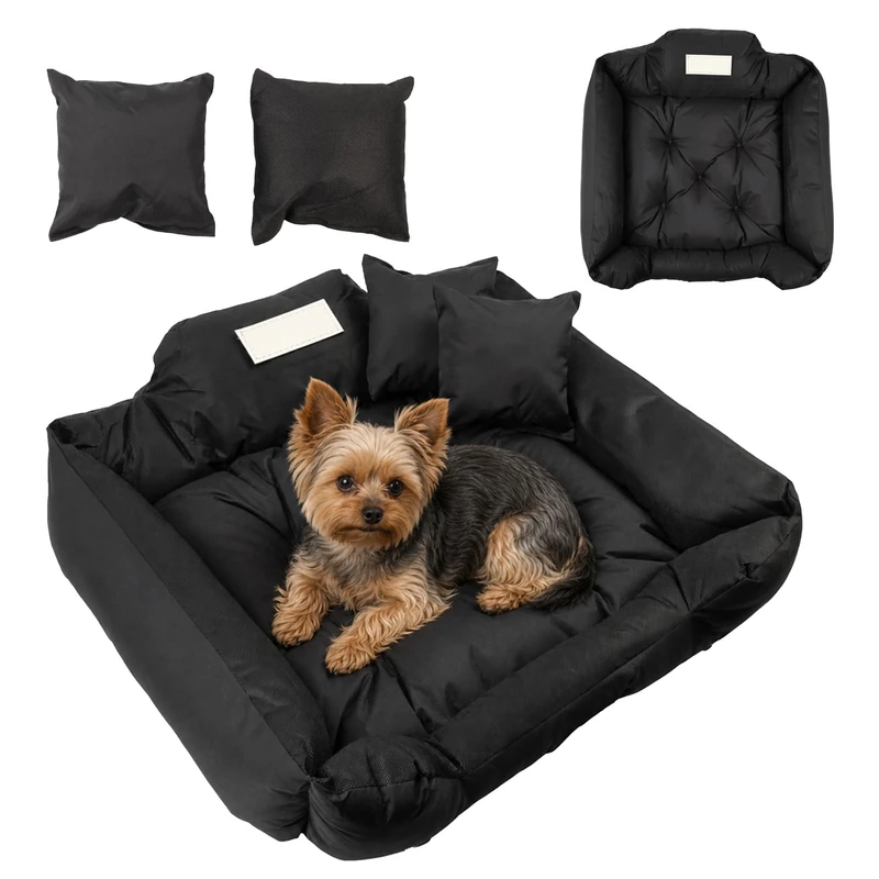 Green Blue GB240 Waterproof Dog Bed Dog cushion with hard-wearing cover Washable bed for dogs Soft cushions included (Black, External dimensions: 75x65 cm, Internal dimensions: 60x50 cm)