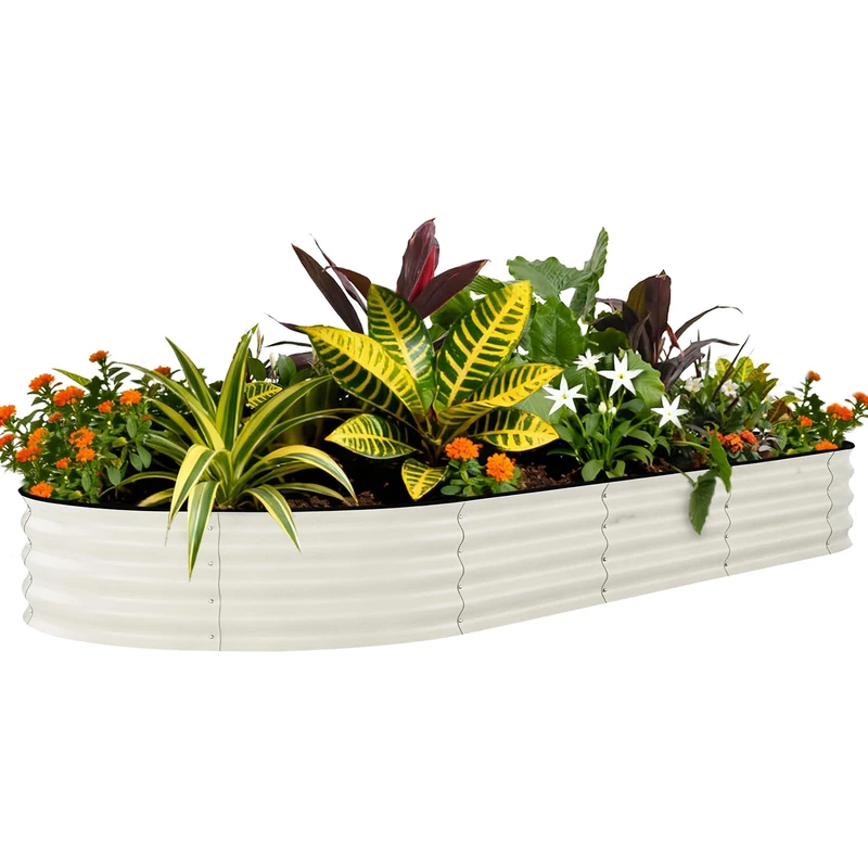 GarveeHome Large Galvanised Steel Planter, Oval Vegetable Garden with Open Bottom, Durable & Rust-Proof, Raised Tub/Garden Bed for Growing Vegetables, Herbs, Flowers (240 x 120 x 45 cm, White)