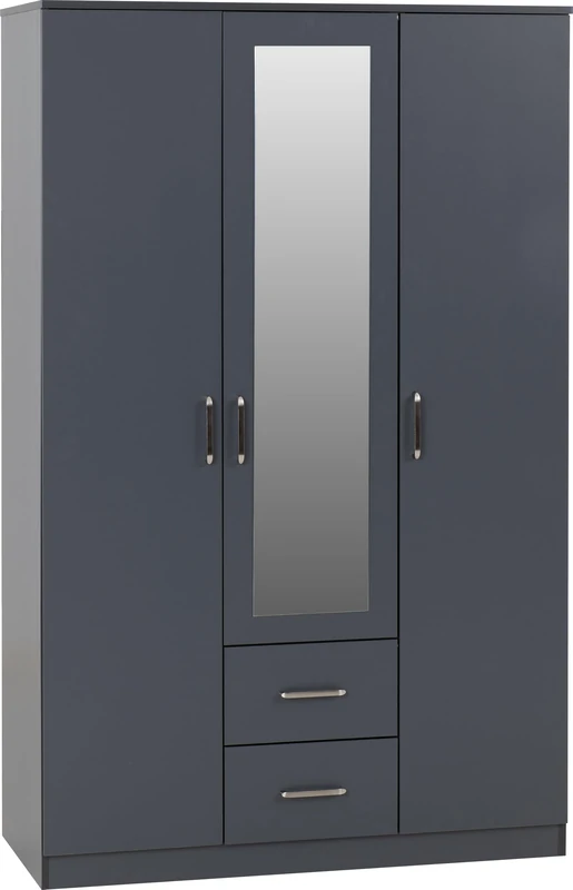 Seconique Dakota 3 Door 2 Drawer Mirrored Wardrobe In Dark Grey