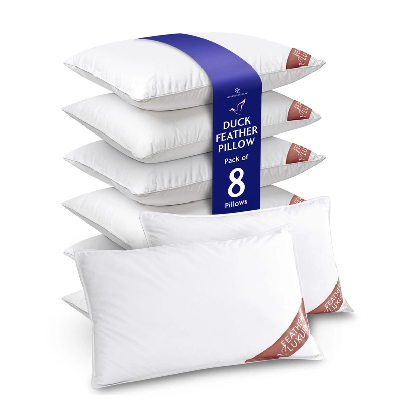 GC GAVENO CAVAILIA Duck Feather Pillows 8 Pack - Premium Hotel Quality Bed Pillow For Sleeping - Breathable & Soft Feather Pillows 4 Pair - Anti-Allergenic Side Sleeper - UK Size (48x74cm) - White