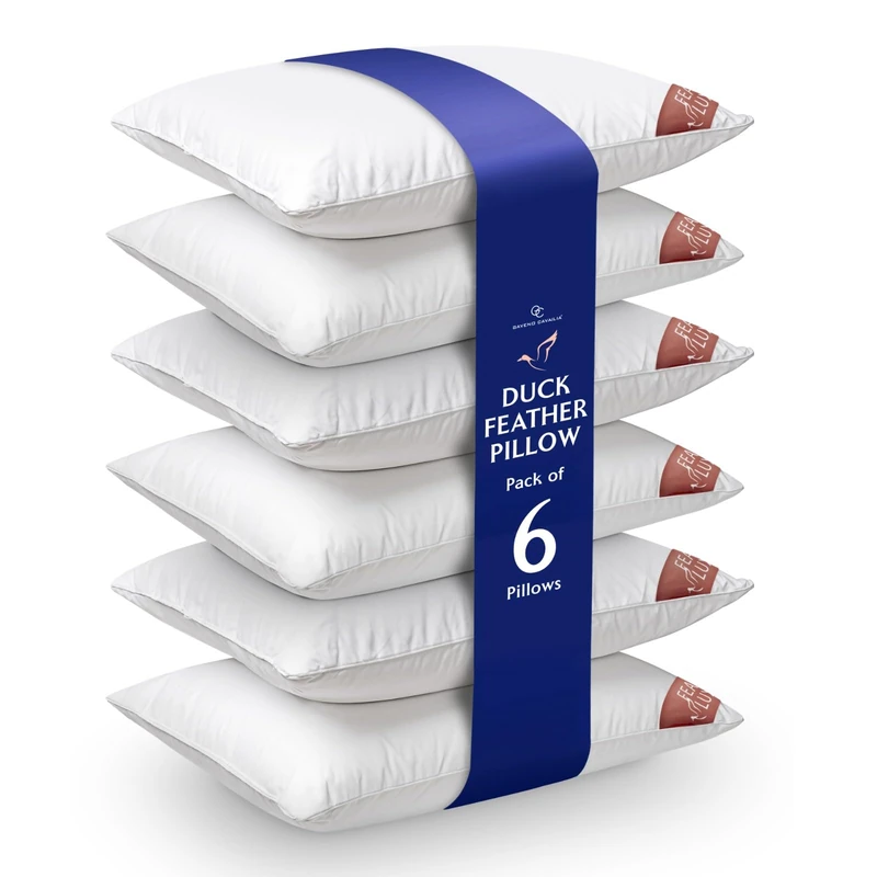 GC GAVENO CAVAILIA Duck Feather Pillows 6 Pack - Premium Hotel Quality Bed Pillow For Sleeping - Breathable & Soft Feather Pillows 3 Pair - Anti-Allergenic Side Sleeper - UK Size (48x74cm) - White