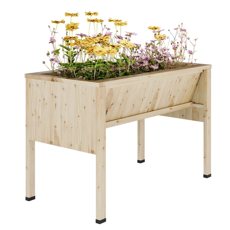 GarveeHome Large Wooden Raised Bed, Raised Bed with 4 Feet, Weatherproof, Waterproof, Raised Garden Bed/Square Vegetable Garden for Garden, Terrace, Balcony (122 x 76 x 61 cm)