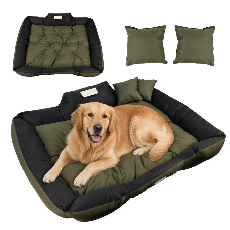 GreenBlue GB240 Waterproof Dog Bed Dog cushion with hard-wearing cover Washable bed for dogs Soft cushions included (Green, External Dimensions: 115x95 cm, Internal Dimensions: 100x80 cm) - Image 1