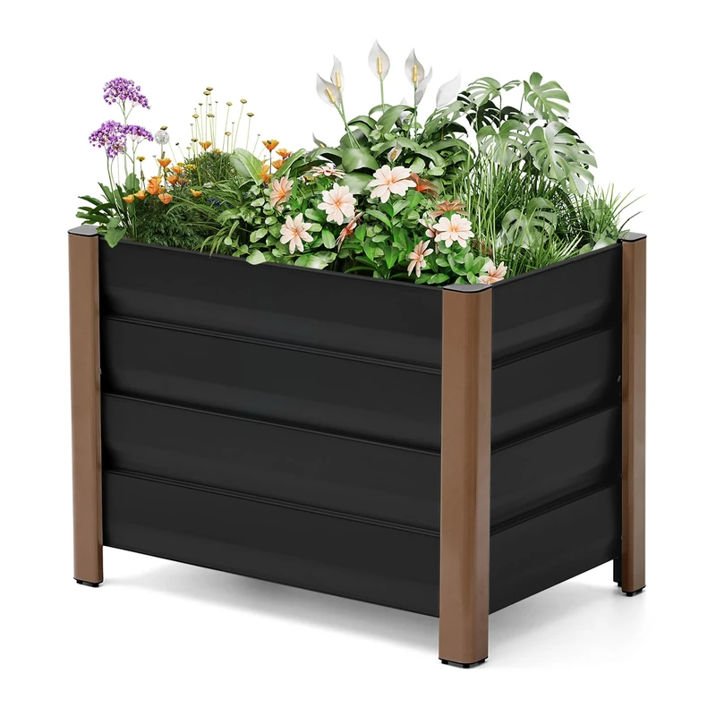 GarveeHome Large Galvanised Steel Raised Square Vegetable Garden Planter with 4 Feet and Drainage Holes, Durable & Rustproof, Raised Tub/Garden Bed for Garden, Terrace, Balcony (60 x 40 x 45 cm, Black