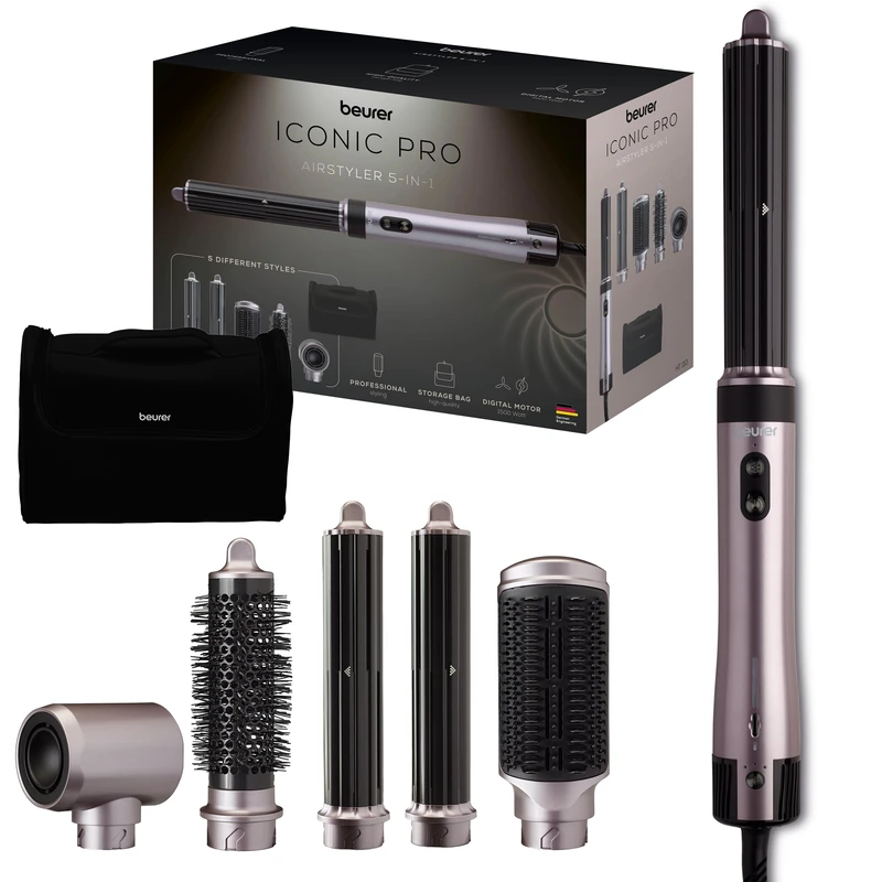 Beurer HT 110 5-in-1 Airstyler, Multifunctional Hair Styler for Curls, straightening & Volume, Gentle Styling for All Hair Types, Ceramic-Tourmaline, ion Technology, 5 attachments, Cool air Function