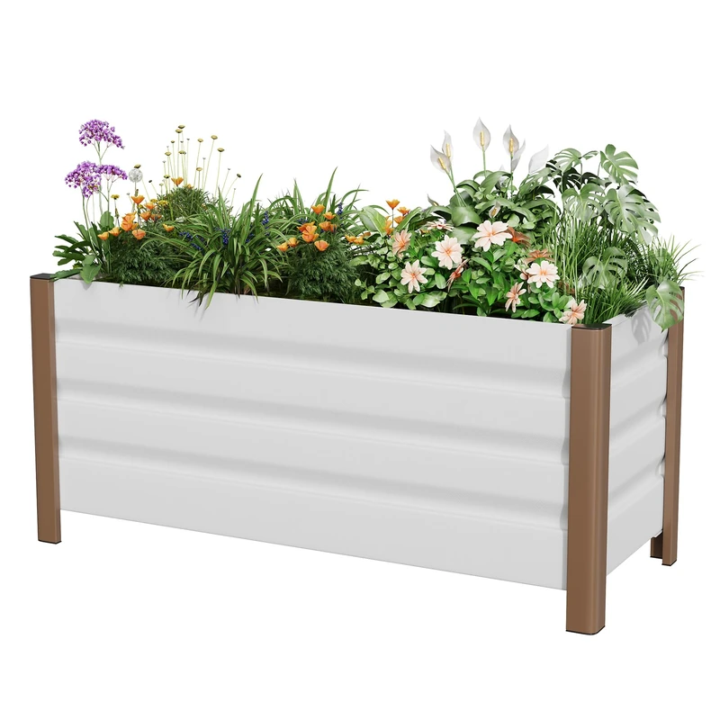GarveeHome Large Galvanised Steel Raised Square Vegetable Garden Planter with 4 Feet and Drainage Holes, Durable & Rustproof, Raised Tub/Garden Bed for Garden, Terrace, Balcony (100 x 40 x 45 cm