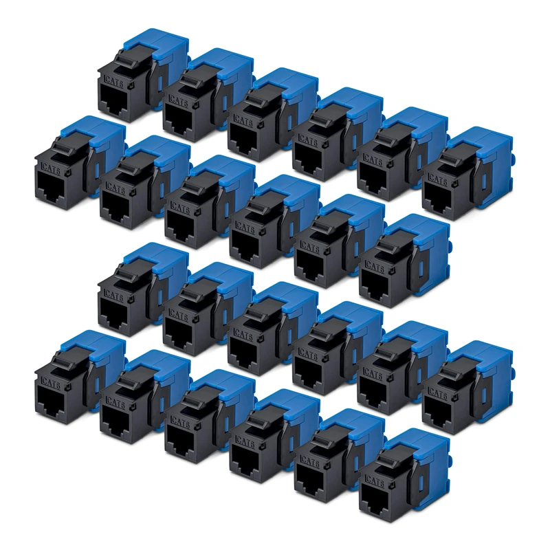 StarTech Cat6 Keystone Jack, 24-Pack RJ45 Ethernet Keystone Jacks, UTP Cat6 Wall Jack, 180-Degree Toolless, Black