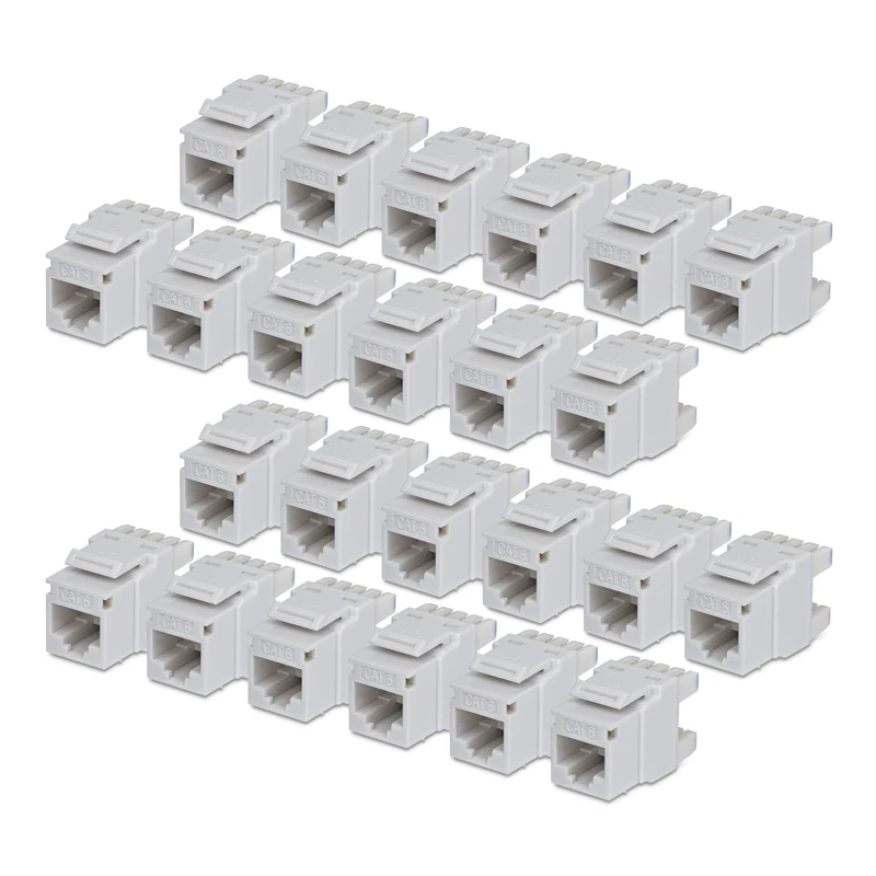 StarTech Cat6 Keystone Jack, 24-Pack RJ45 Ethernet Keystone Jacks, UTP Cat6 Wall Jack, 180-Degree 110 Punch Down, White