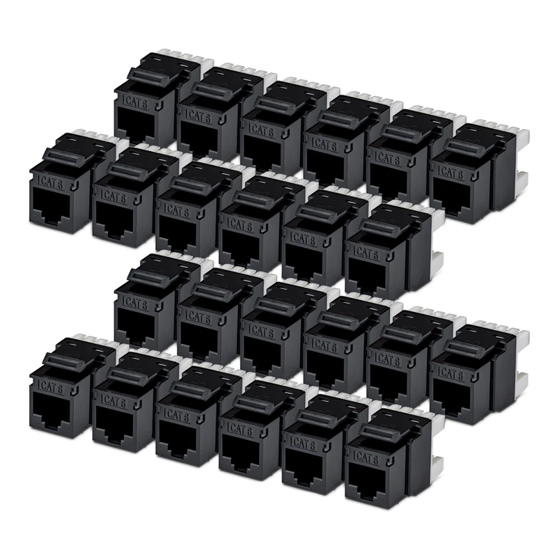 StarTech Cat6 Keystone Jack, 24-Pack RJ45 Ethernet Keystone Jacks, UTP Cat6 Wall Jack, 180-Degree 110 Punch Down, Black