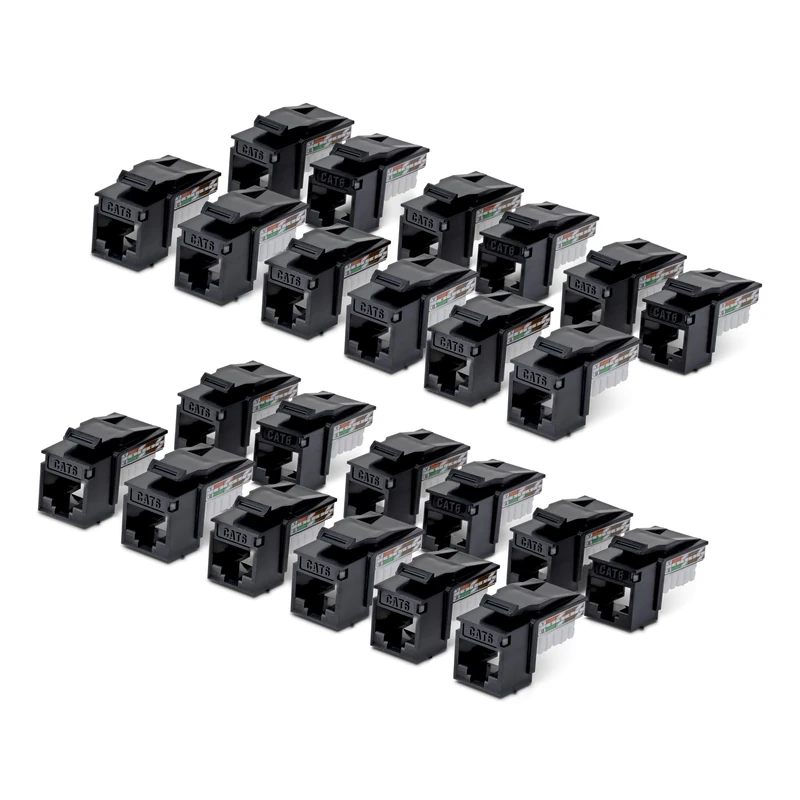 StarTech Cat6 Keystone Jack, 24-Pack RJ45 Ethernet Keystone Jacks, UTP Cat6 Wall Jack, 90-Degree 110 Punch Down, Black