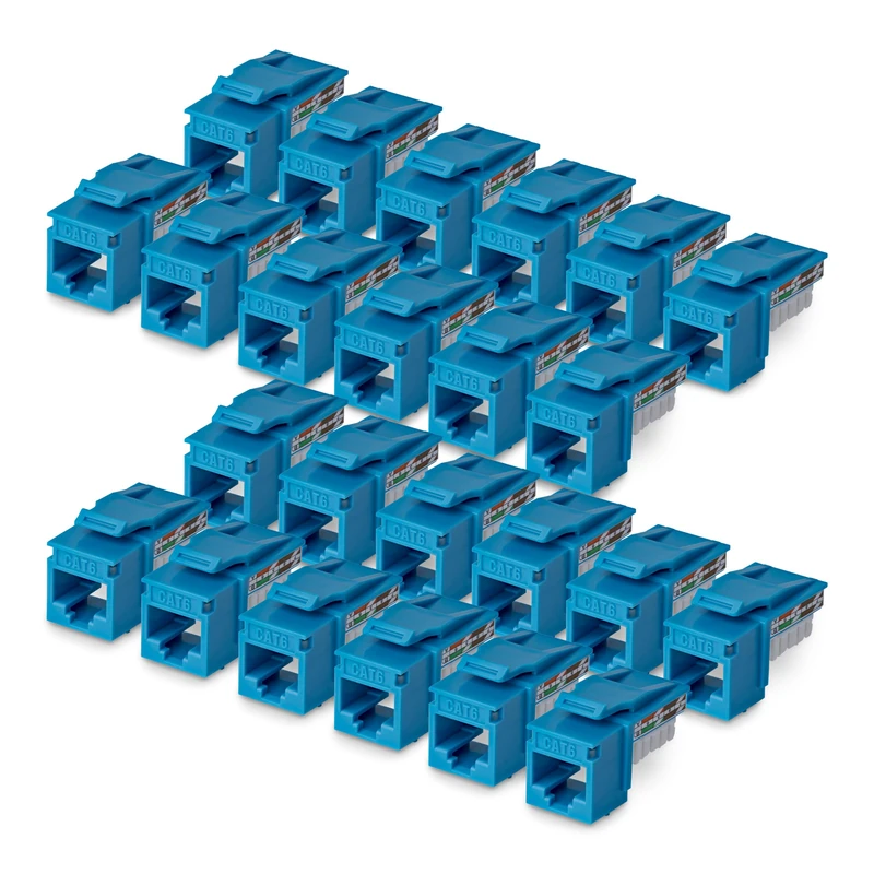 StarTech Cat6 Keystone Jack, 24-Pack RJ45 Ethernet Keystone Jacks, UTP Cat6 Wall Jack, 90-Degree 110 Punch Down, Blue