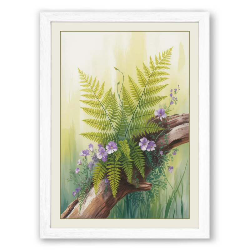 Fern and Blossom Study Botanical Framed Wall Art Print A1 (84.1×59.4cm) White, Wall Decor for Living Room, Bedroom, Office & Home, Ready to Hang, Art Gift - Image 1