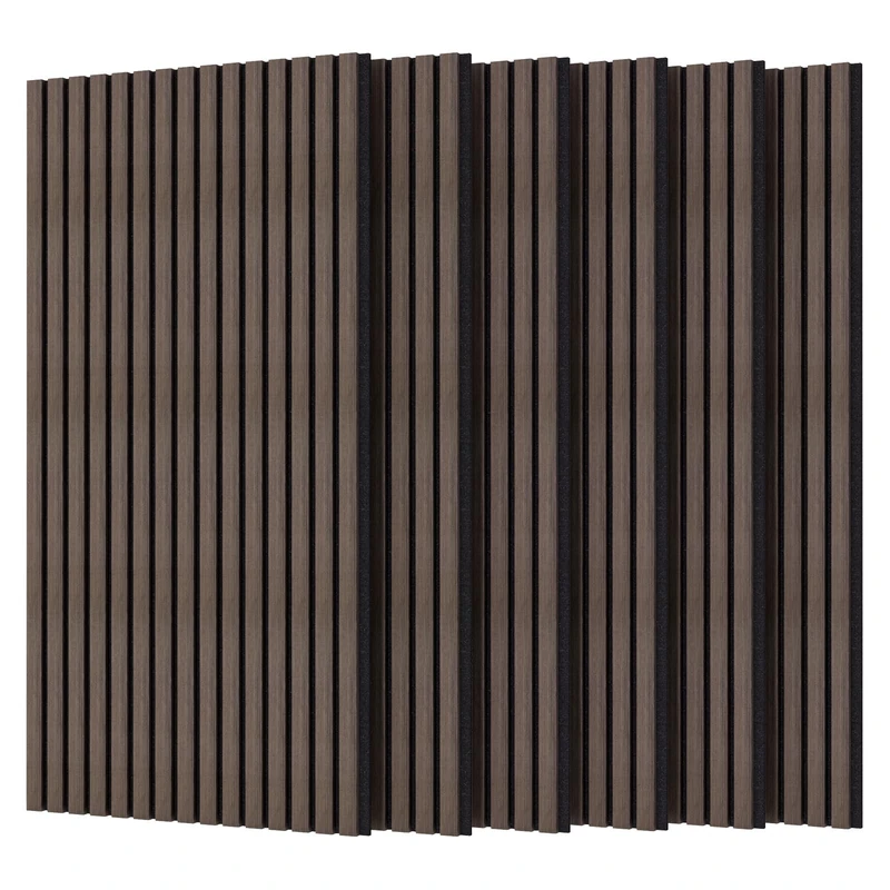 VOUNOT® Wooden Slat Acoustic Wall Panels 6 Pack 120x60 cm, Sound Absorbing Decorative Wood Panelling for Living Room, Bedroom & Office, Dark Oak