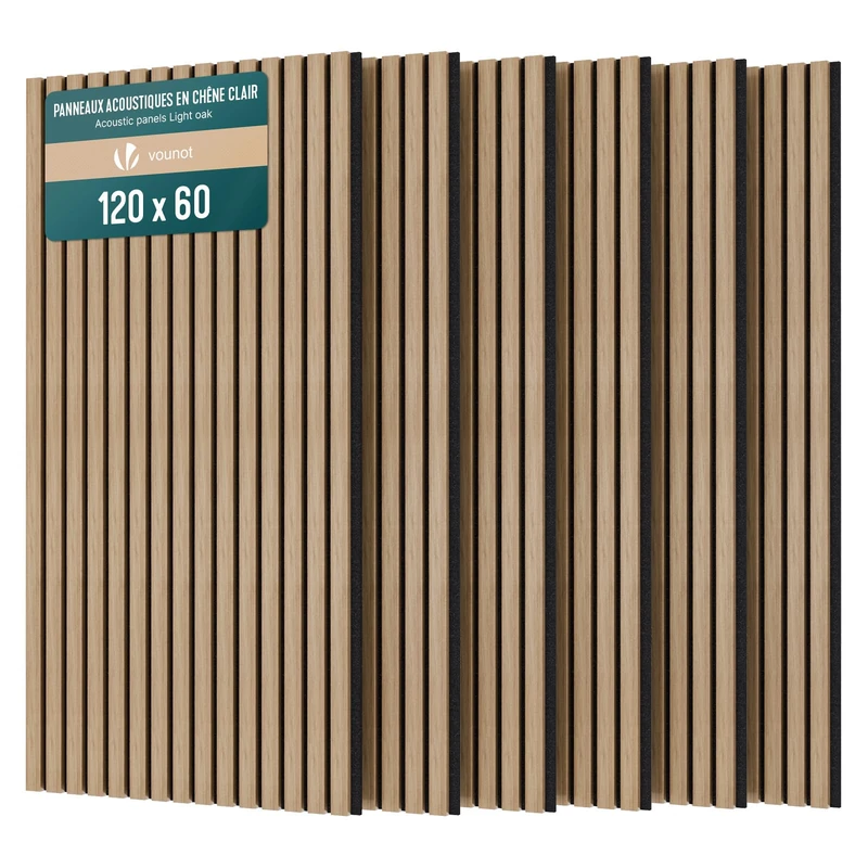 VOUNOT® Wooden Slat Acoustic Wall Panels 6 Pack 120x60 cm, Sound Absorbing Decorative Wood Panelling for Living Room, Bedroom & Office, Light Oak