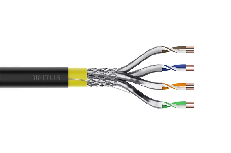 DIGITUS 50m Cat 7A Outdoor Network Cable – S-FTP (PiMF) Simplex – BauPVO Dca – LSZH Halogen-free – 1500 MHz Copper AWG 22/1 – PoE++ – Buried cable – Black - Image 1
