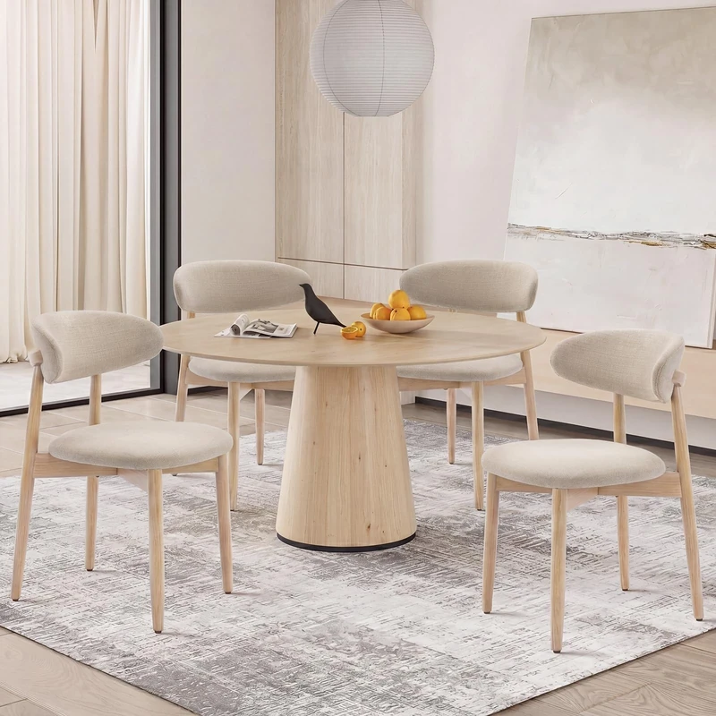 COLAMY Modern Dining Chairs Set with Wooden Legs – Upholstered Fabric Dining Room Chairs with Curved Backrest, Soft Cushion Seat, and Sturdy Rubberwood Frame for Kitchen, Living Room, or Café