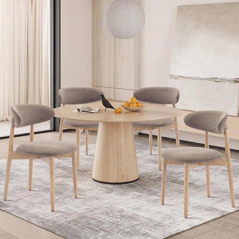 COLAMY Modern Dining Chairs Set with Wooden Legs – Upholstered Fabric Dining Room Chairs with Curved Backrest, Soft Cushion Seat, and Sturdy Rubberwood Frame for Kitchen, Living Room, or Café