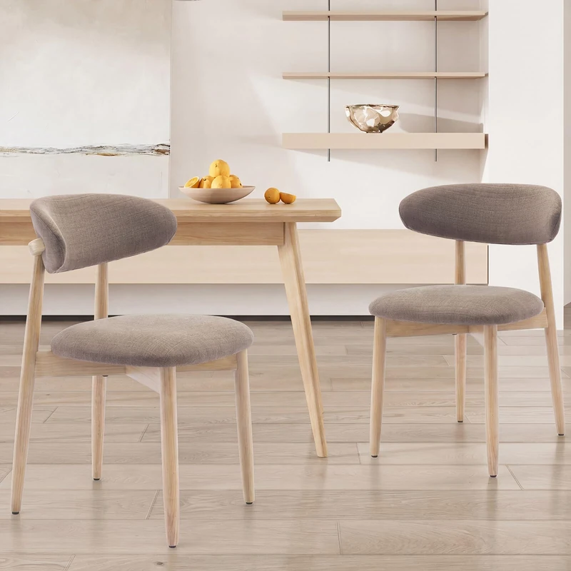COLAMY Modern Dining Chairs Set with Wooden Legs – Upholstered Fabric Dining Room Chairs with Curved Backrest, Soft Cushion Seat, and Sturdy Rubberwood Frame for Kitchen, Living Room, or Café