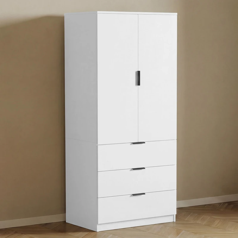 Vida Designs Trega 2 Door 3 Drawer Wardrobe | White | Bedroom Furniture | 175H x 77W x 54D cm | With Storage Shelf & Hanging Rail | Large Capacity Storage