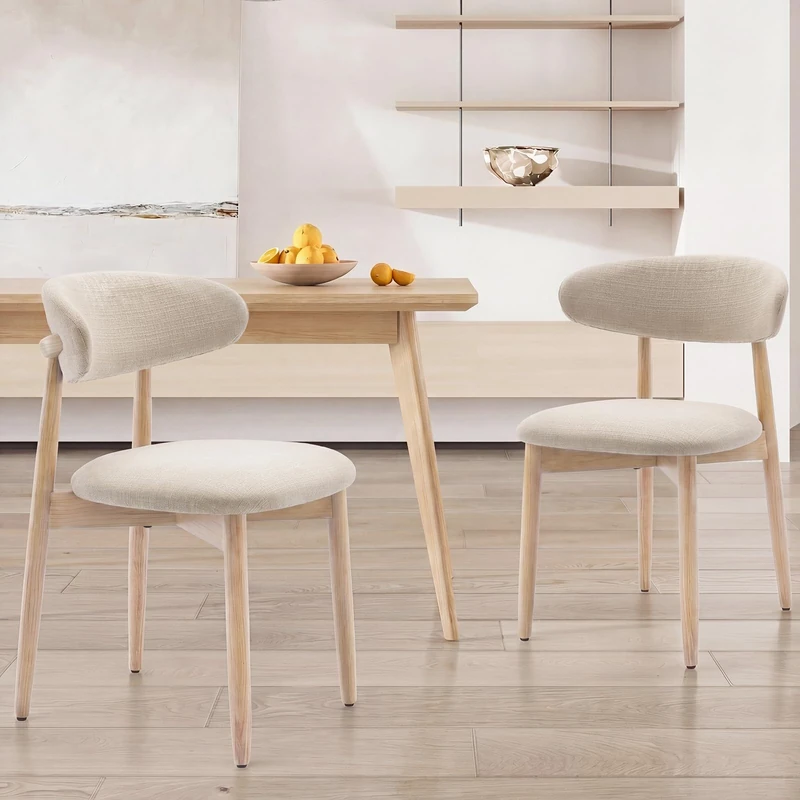 COLAMY Modern Dining Chairs Set with Wooden Legs – Upholstered Fabric Dining Room Chairs with Curved Backrest, Soft Cushion Seat, and Sturdy Rubberwood Frame for Kitchen, Living Room, or Café