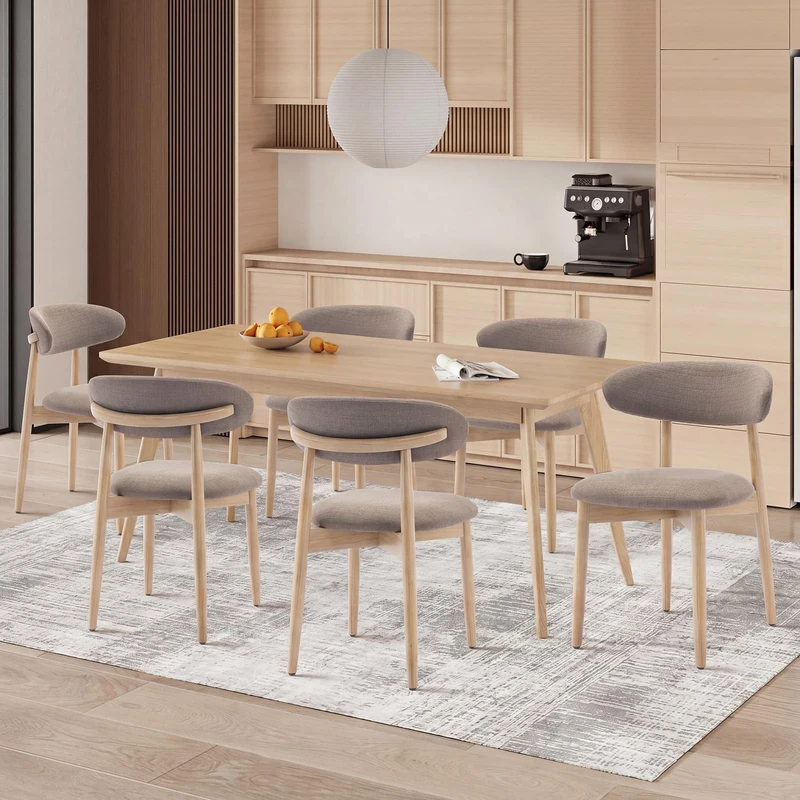 COLAMY Modern Dining Chairs Set with Wooden Legs – Upholstered Fabric Dining Room Chairs with Curved Backrest, Soft Cushion Seat, and Sturdy Rubberwood Frame for Kitchen, Living Room, or Café