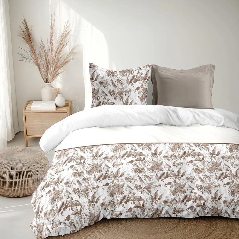 Home Linge Passion Duvet Cover Set 240 x 260 cm – 3 Pieces – Soft Cotton Percale – Duvet Cover + Pillowcase – Taupe – The Nomad Model - Image 1