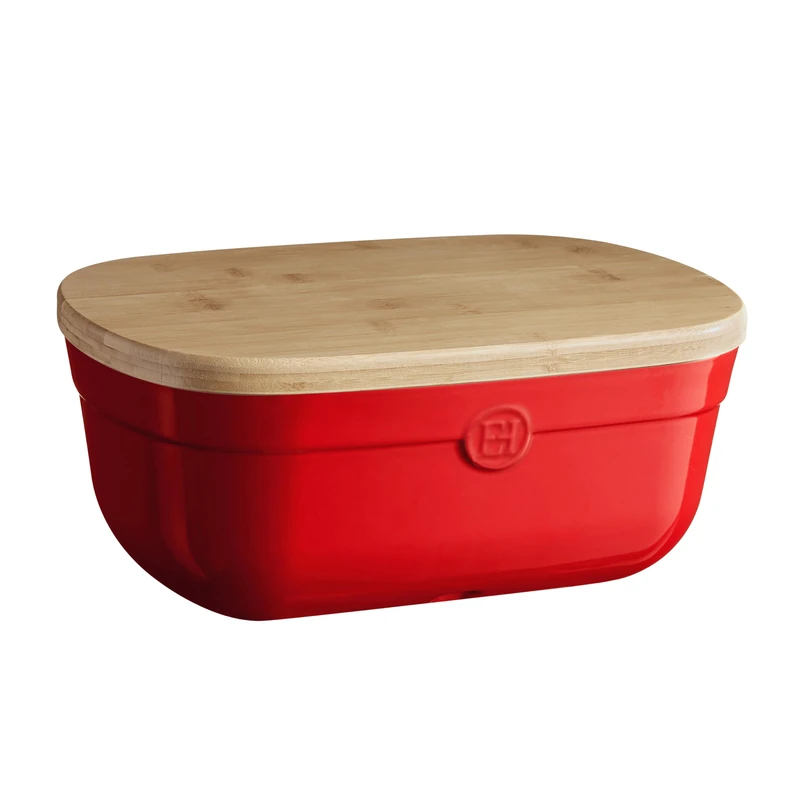Emile Henry Bread Bin with Bamboo Lid – Optimal Preservation of Bread – High Resistance Ceramic Bread Bin – Grand Cru Colour – Made in France