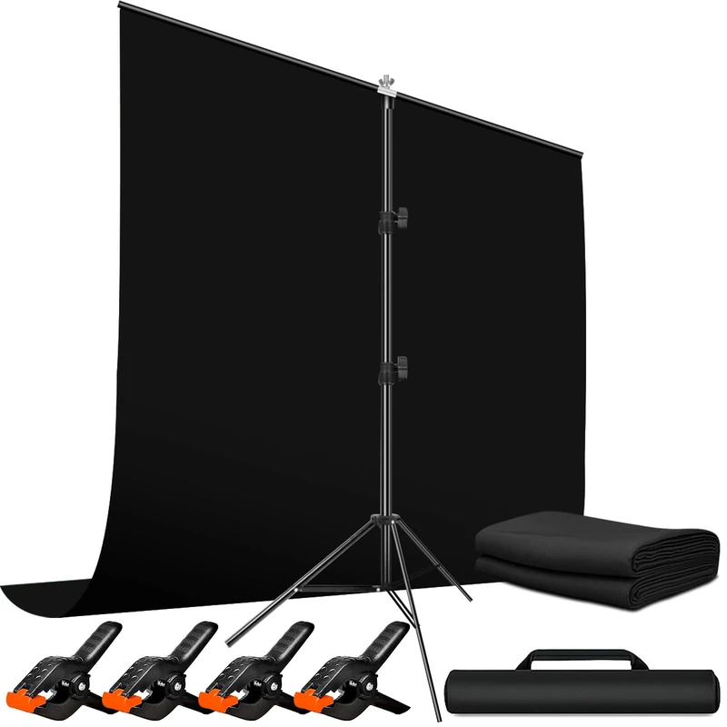 Heysliy Black Screen Backdrop with Stand 2x2M - Photography Backdrop Kit with Adjustable T-Shape Stand for Streaming, Gaming, Photo Studio, Shooting Videos