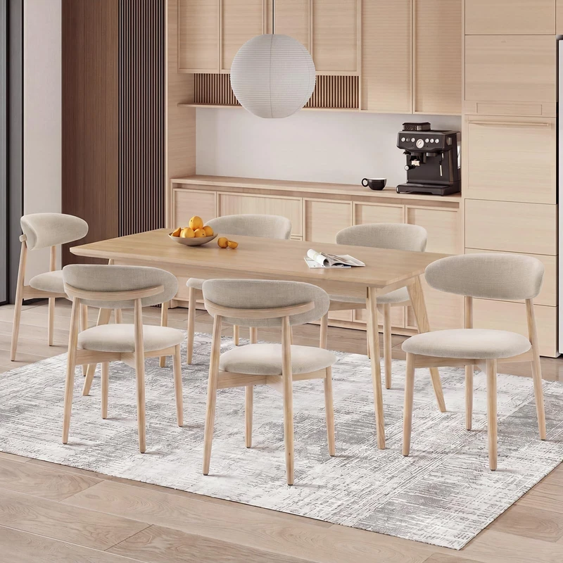 COLAMY Modern Dining Chairs Set with Wooden Legs – Upholstered Fabric Dining Room Chairs with Curved Backrest, Soft Cushion Seat, and Sturdy Rubberwood Frame for Kitchen, Living Room, or Café