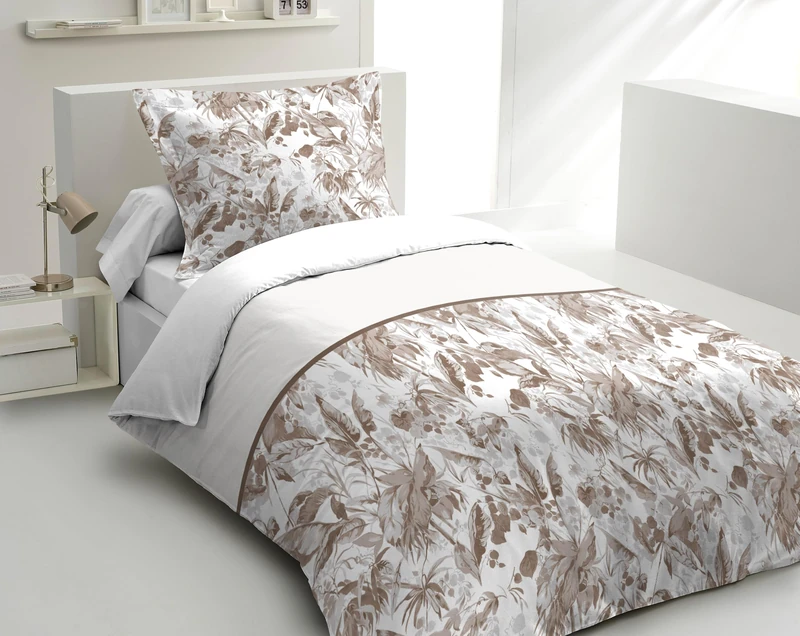 Home Linge Passion Duvet Cover Set 140 x 200 cm – 2 Pieces – Soft Cotton Percale – Duvet Cover + Pillowcase – Taupe – La Nomad Model - Image 1