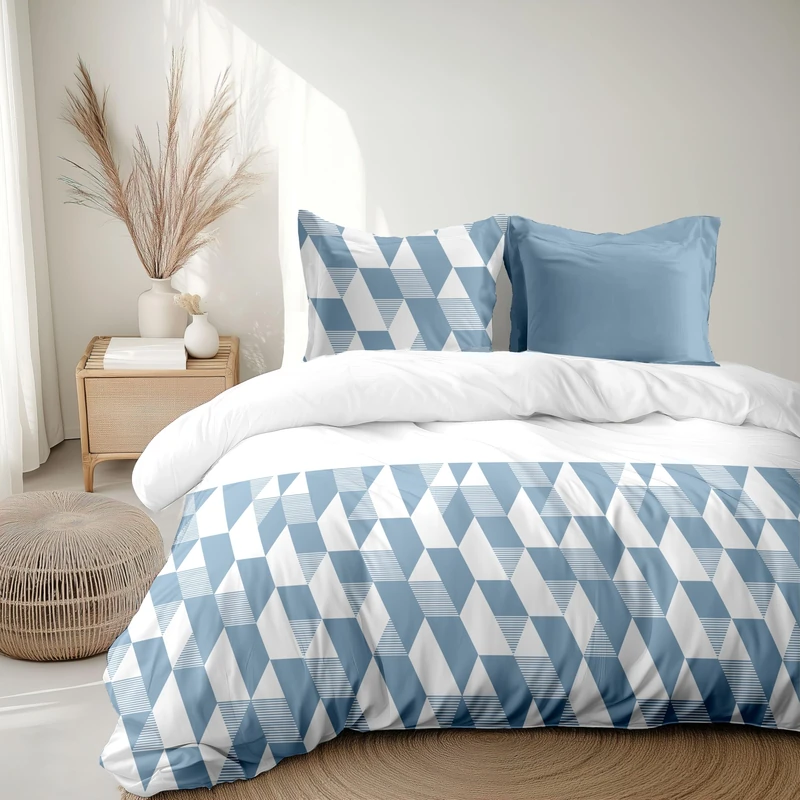 Home Linge Passion Duvet Cover Set 220 x 240 cm – 3 Pieces – Soft Cotton Percale – Duvet Cover + Pillowcase – Blue – La Gypsy Design - Image 1