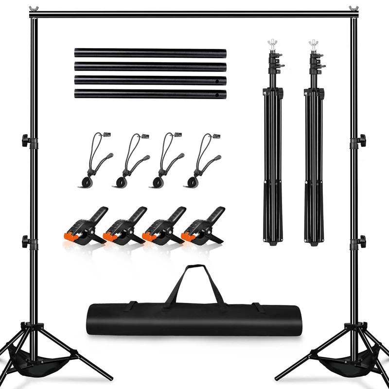 Heysliy Portable Backdrop Stand Kit for Photography, Adjustable 2 x 3M Photo Backdrop Stand with Sandbags & Clamps, Lightweight Aluminum Backdrop Frame for Wedding, Party, Livestream & Studio Setup