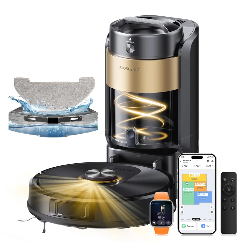 Proscenic Q20 Plus Robot Vacuum Cleaner with Mop, Multi-Cyclone Bagless Self Emptying Docking Station, 10000pa/180min Runtime, Lidar Navigation, Robotic Vacuum for Pet Hair, Carpet and Hard Floor
