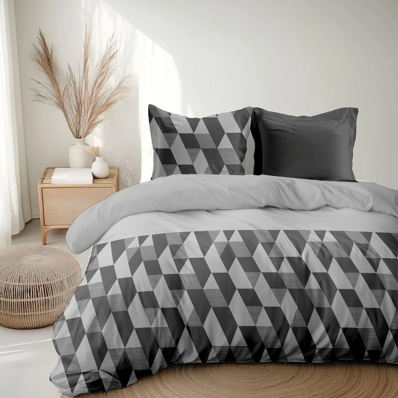 Home Linge Passion Duvet Cover Set 240 x 260 cm – 3 Pieces – Soft Cotton Percale – Cover + Pillowcase – Grey – La Gypsy Design - Image 1