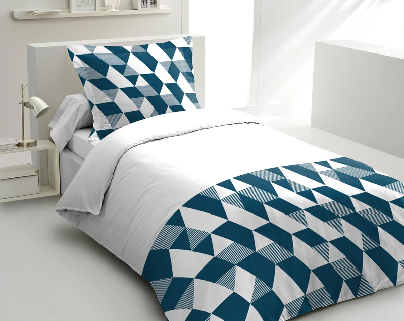 Home Linge Passion Duvet Cover Set 140 x 200 cm – 2 Pieces – Soft Cotton Percale – Duvet Cover + Pillowcase – Petrol Blue – La Gypsy Model - Image 1