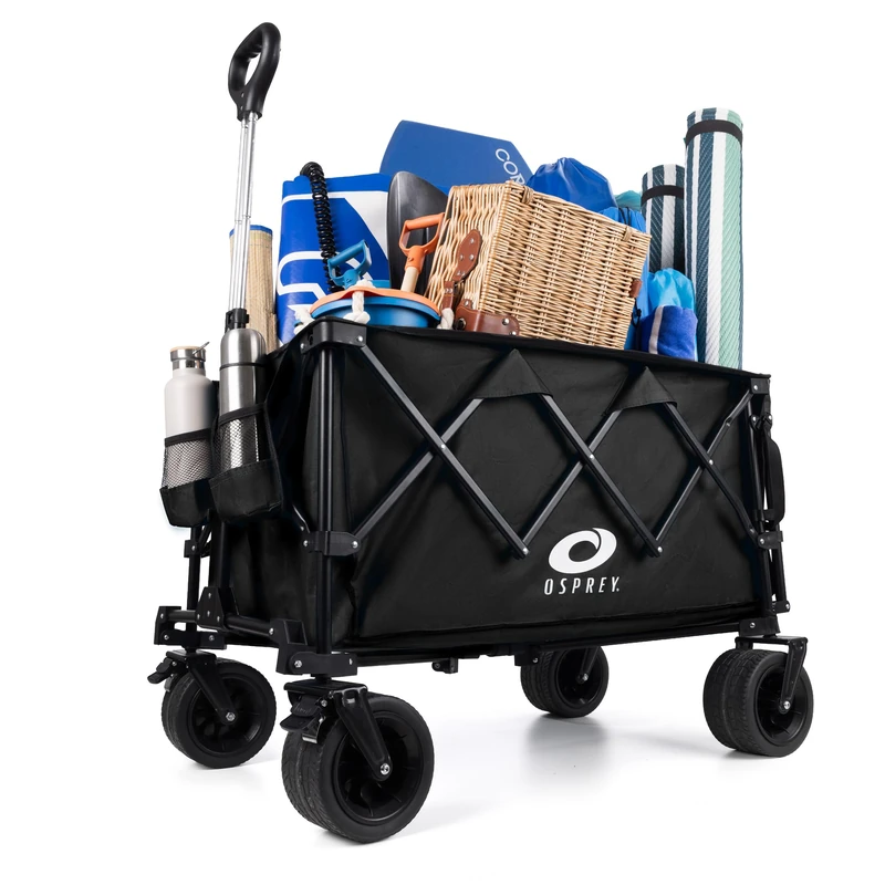 Osprey 220L Beach Trolley on All Terrain Wheels, Folding Wagon for Festivals, Camping, Festival and Beach with Foldable Tailgate for Easy Loading and Unloading, Black