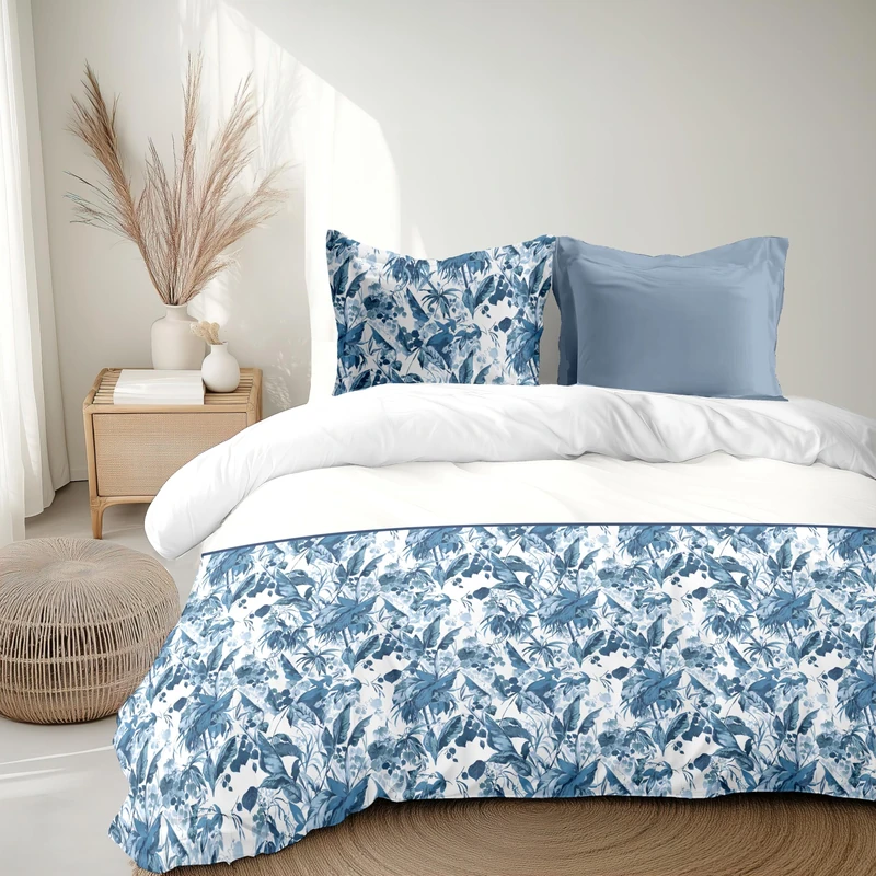 Home Linge Passion Duvet Cover Set 220 x 240 cm – 3 Pieces – Soft Cotton Percale – Duvet Cover + Pillow Case – Blue – La Nomad Model - Image 1